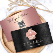 Rose Gold Glitter Cupcake QR Code Bakery on Black