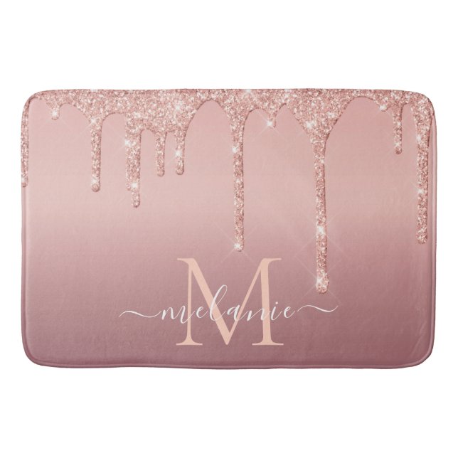 Rose Gold Glitter Custom Letter Name Bath Mat (Front)