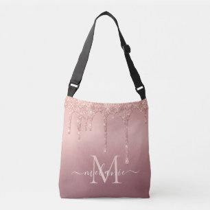 Rose Gold Glitter Custom Letter Name Crossbody Bag
