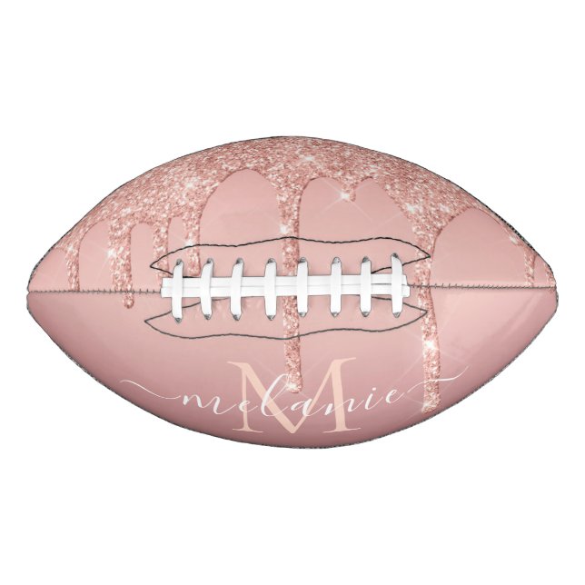 Rose Gold Glitter Custom Letter Name Football Gift (Front)