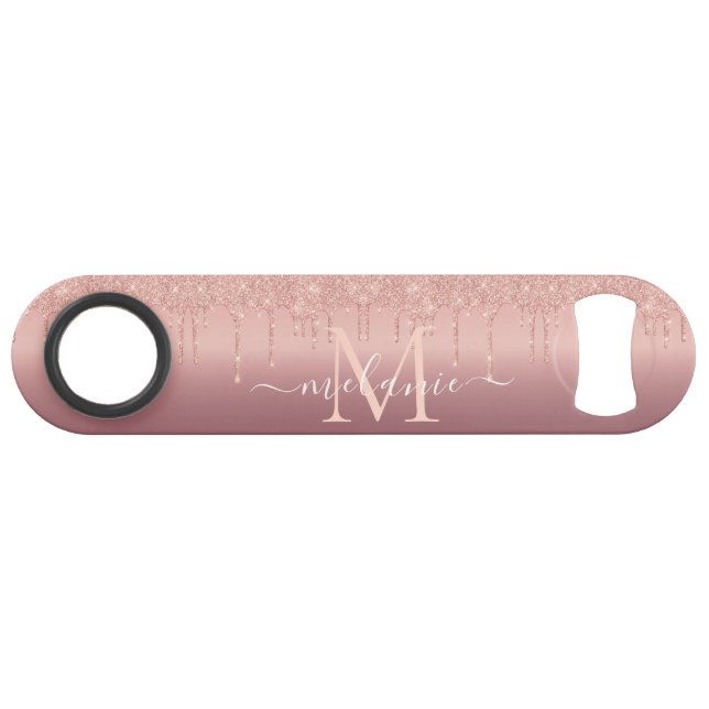 Rose Gold Glitter Custom Letter Your Name Bar Key (Front (Horizontal))