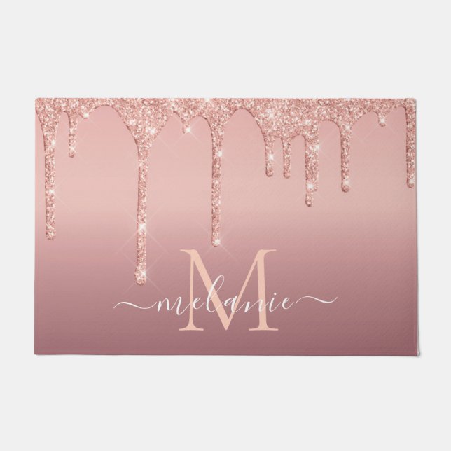 Rose Gold Glitter Custom Letter Your Name Doormat (Front)