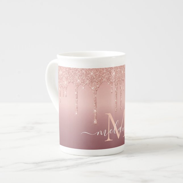 Rose Gold Glitter Custom Letter Your Name Mug (Front Left)