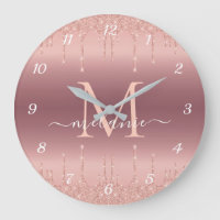 Rose Gold Glitter Custom Name Letter Wall Clock
