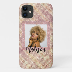 Rose Gold Glitter Custom Photo & Name Stylish Pink Case-Mate iPhone Case