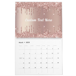 Rose Gold Glitter Custom Text Calendar Your Gift