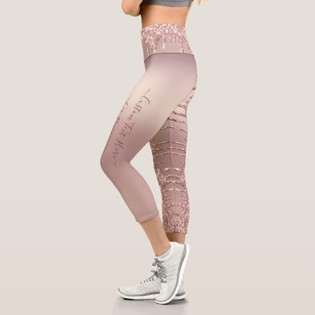 Rose Gold Glitter Custom Text Capri Leggings (Left)