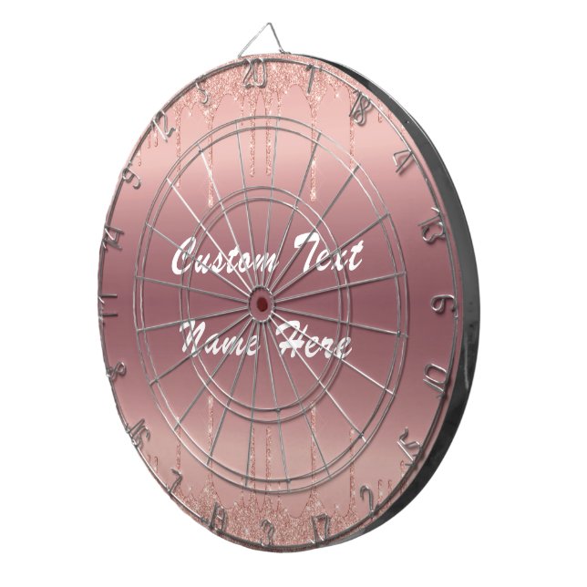 Rose Gold Glitter Custom Text Dart Board Gift (Front Right)