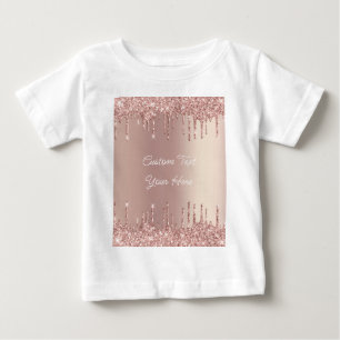 Rose Gold Glitter Custom Text Name Baby T-Shirt