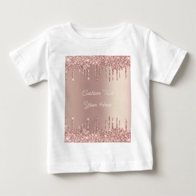 Rose Gold Glitter Custom Text Name Baby T-Shirt (Front)