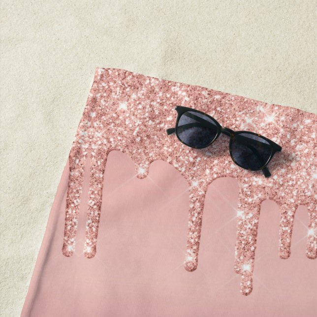 Rose Gold Glitter Custom Text Name Beach Towel (In Situ)