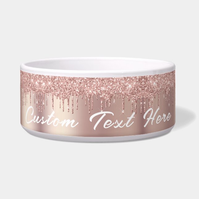 Rose Gold Glitter Custom Text Name Bowl (Front)