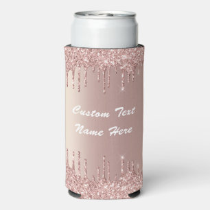 Rose Gold Glitter Custom Text Name Can Cooler