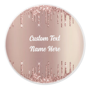 Rose Gold Glitter Custom Text Name Ceramic Knob