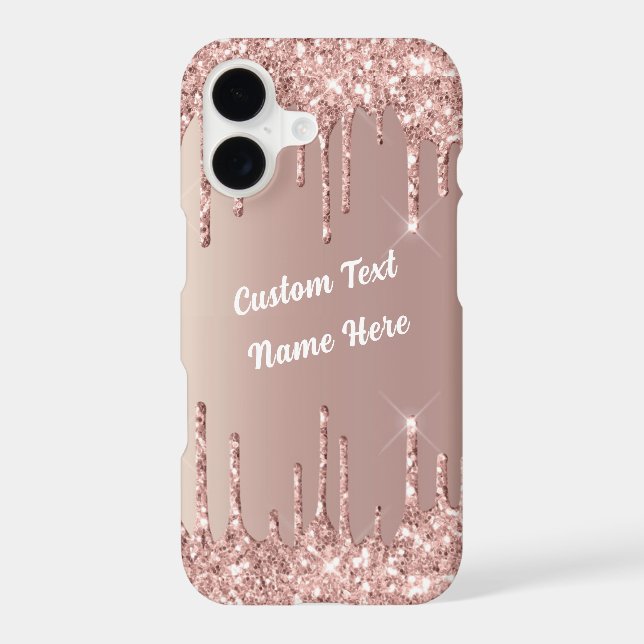 Rose Gold Glitter Custom Text Name iPhone Case (Back)