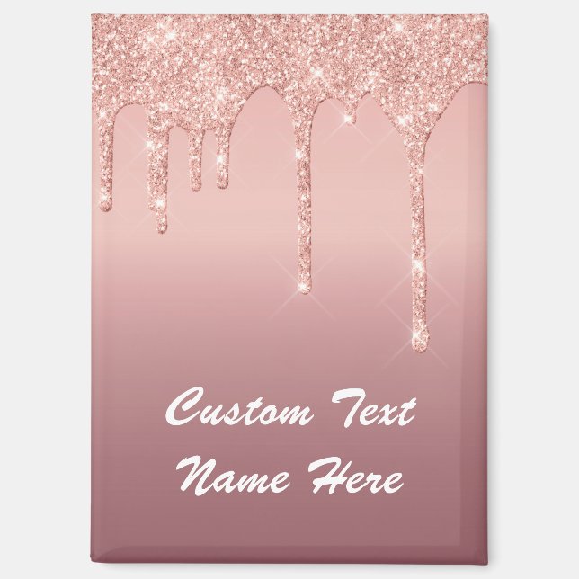 Rose Gold Glitter Custom Text Name Magnet Gift (Front)