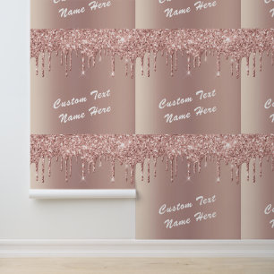 Rose Gold Glitter Custom Text Name Personalised Wallpaper