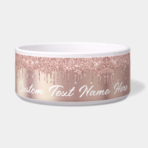 Rose Gold Glitter Custom Text Name Pet Bowl