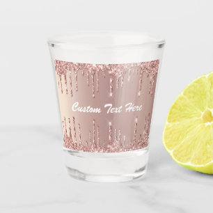 Rose Gold Glitter Custom Text Name Shot Glass