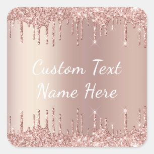 Rose Gold Glitter Custom Text Name Sticker Gift