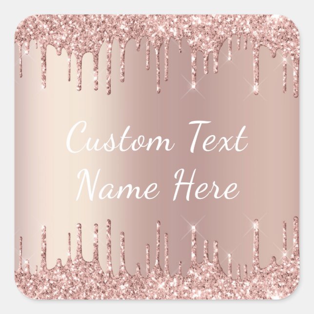 Rose Gold Glitter Custom Text Name Sticker Gift (Front)