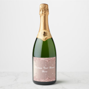 Rose Gold Glitter Custom Text Sparkling Wine Label