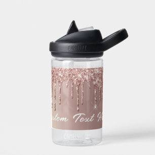 Rose Gold Glitter Custom Text Water Bottle