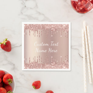 Rose Gold Glitter Custom Text Your Name Napkins