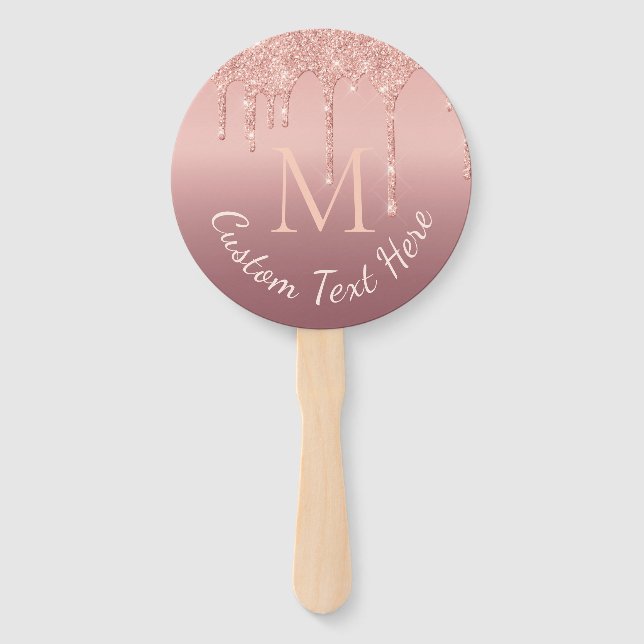 Rose Gold Glitter Custom Your Letter Text Hand Fan (Back)