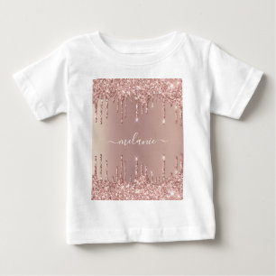 Rose Gold Glitter Custom Your Name Baby T-Shirt
