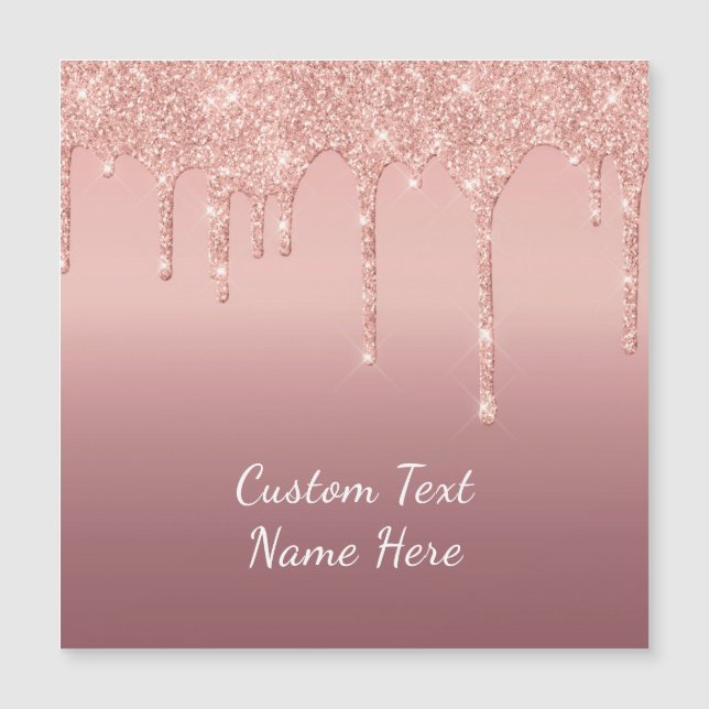 Rose Gold Glitter Custom Your Text Magnetic Card (Front)