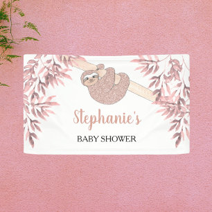 Rose Gold Glitter Cute Girl Sloth Baby Shower Banner