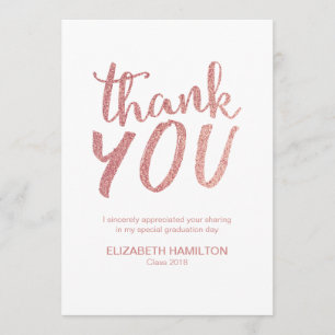 Rose Gold Glitter Cute Script Graduation Thank You