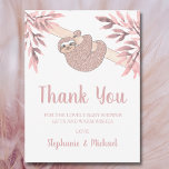 Rose Gold Glitter Cute Sloth Baby Shower Thank You<br><div class="desc">This charming Baby Shower Thank You card features a cute rose gold glitter baby sloth hanging from a tree and watercolor leaves in shades of pink.
Customise this thank you card with your name and message.
Original Watercolor © Michele Davies.</div>