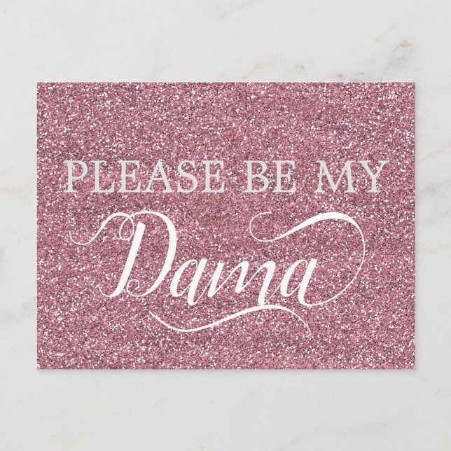 Rose Gold Glitter Dama Quinceanera Dama Proposal Invitation Postcard (Front)