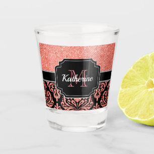 Rose Gold Glitter Damask Shot Glass