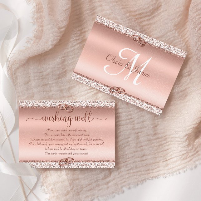 Rose Gold Glitter Damask Wishing Well Enclosure Card (Creator Uploaded)