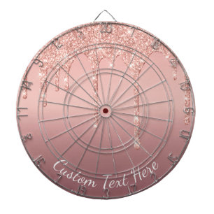 Rose Gold Glitter Dart Board with Custom Text