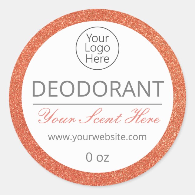 Rose Gold Glitter Deodorant Labels Business Logo (Front)