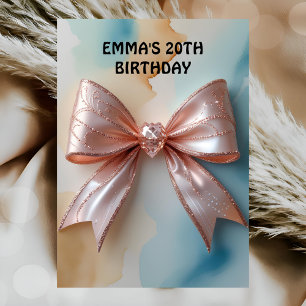 Rose gold glitter diamond bow birthday  invitation