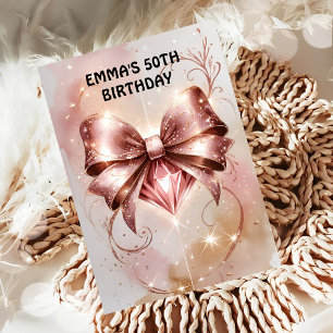 Rose gold glitter diamond bow birthday  invitation