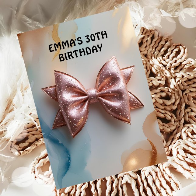 Rose gold glitter diamond bow birthday  invitation (Creator Uploaded)