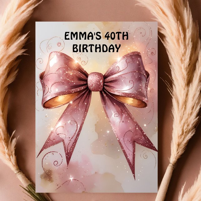 Rose gold glitter diamond bow birthday  invitation (Creator Uploaded)