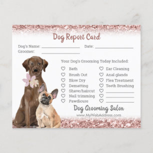 Rose Gold Glitter Dog Grooming Report Card