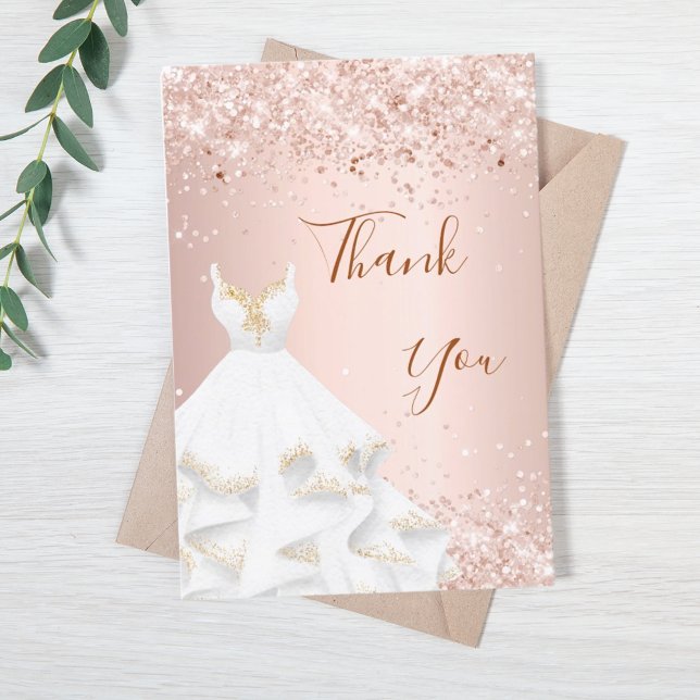 Rose gold glitter dress glamourous thank you card (Creator Uploaded)