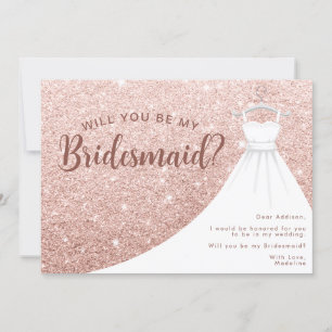 Rose Gold Glitter Dress Will You Be My Bridesmaid Invitation