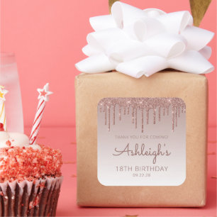 Rose Gold Glitter Drip 18th Birthday Thank You Square Sticker
