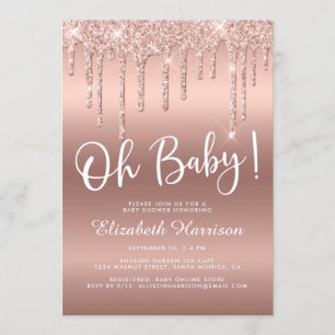 Rose Gold Glitter Drip Baby Shower Invitation