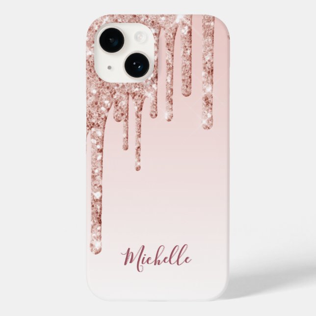 Rose gold glitter drip blush pink girly name Case-Mate iPhone case (Back)