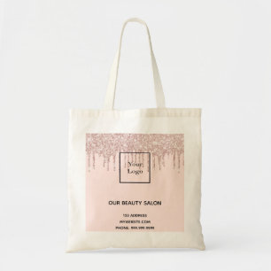 Rose gold glitter drip business logo beauty salon tote bag